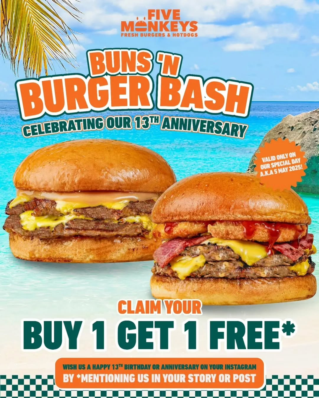 Promo Five Monkeys Bun N' Burger Bash Buy 1 Get 1 FREE - Image 2