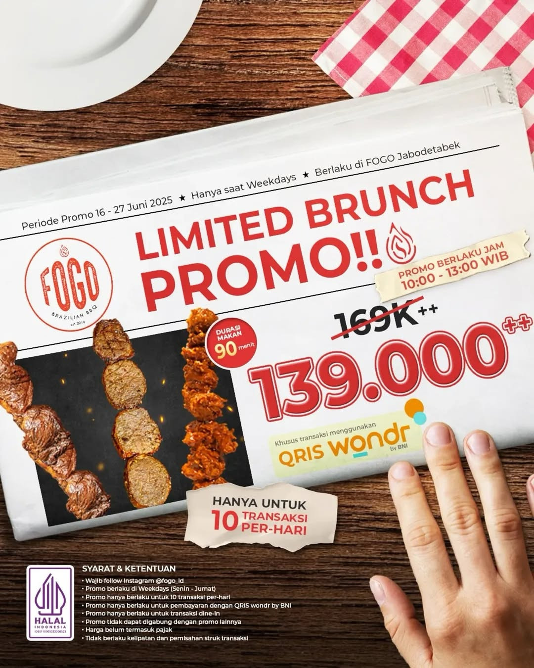 Promo Fogo Brazilian BBQ Brunch Hanya Rp 139K++ dengan QRIS wondr by BNI - Image 2