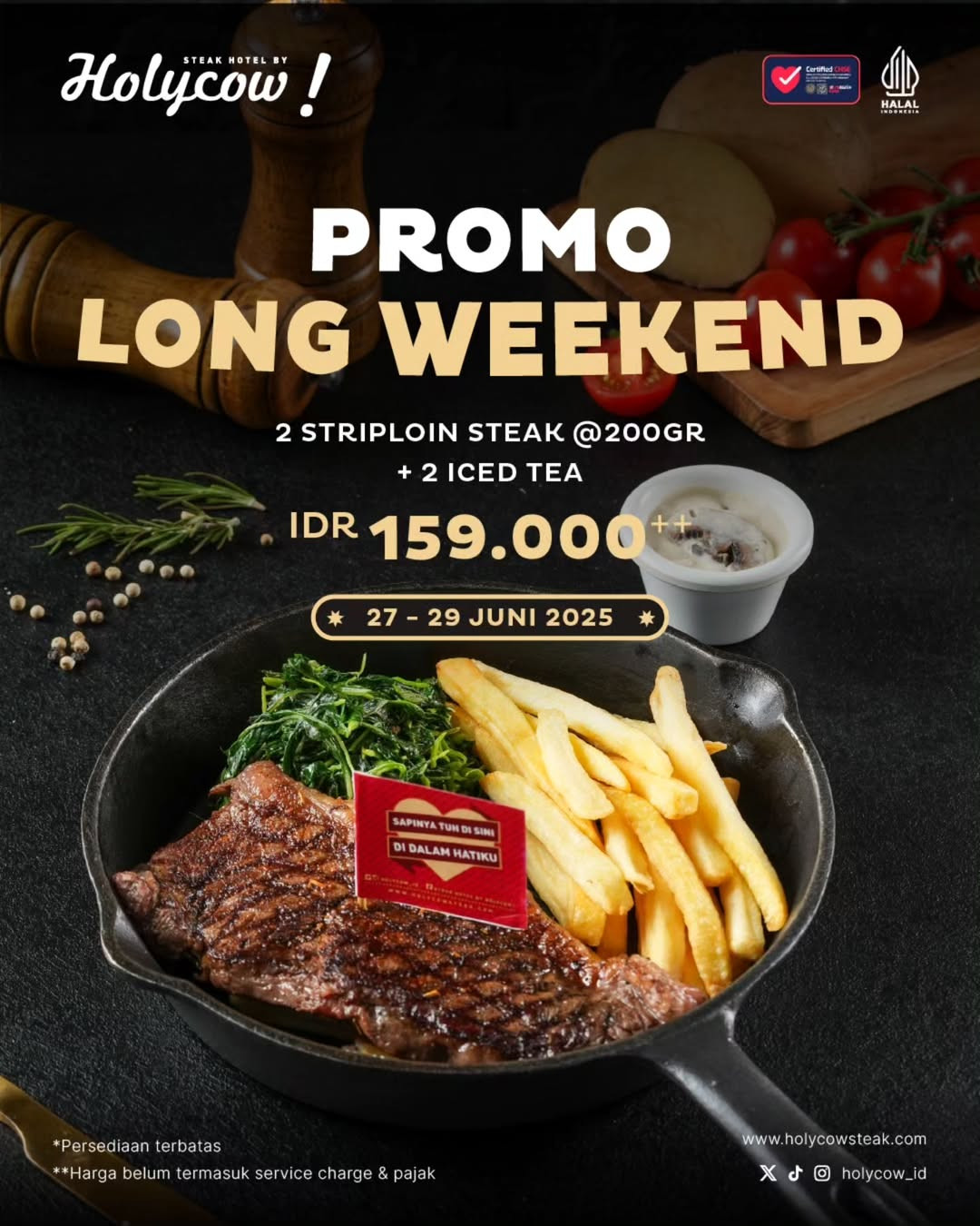 Promo Holycow Long Weekend 2 Striploin 200Gr + 2 Iced Tea Rp 159K - Image 2