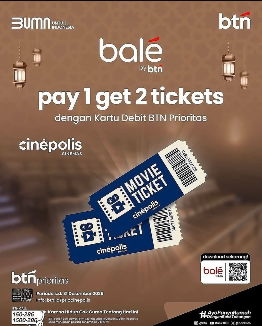 Promo Cinepolis Buy 1 Get 1 Ticket dengan Kartu Debit Prioritas BTN - Image 1