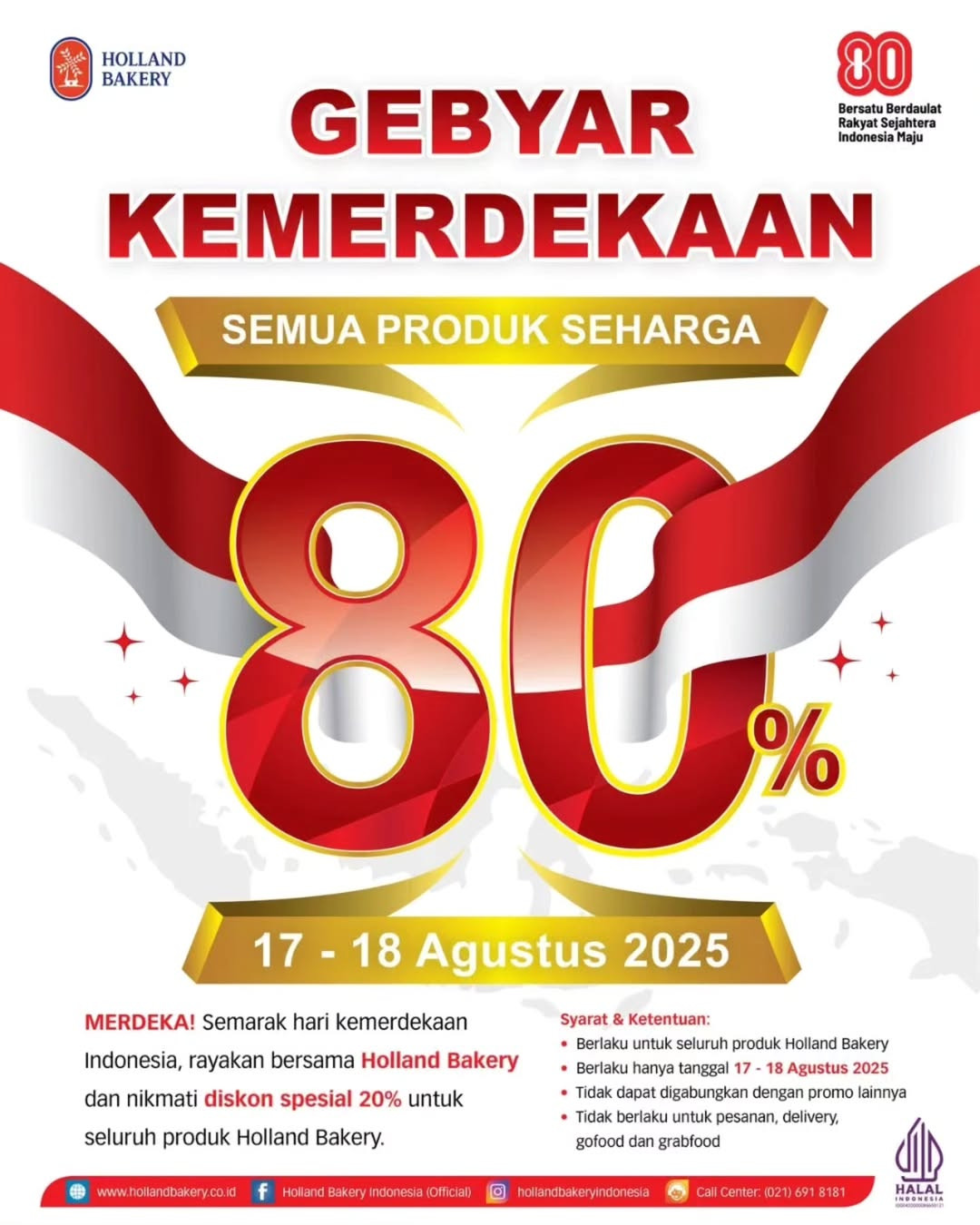 Promo Holland Bakery Gebyar Kemerdekaan Semua Produk Seharga 80% - Image 1