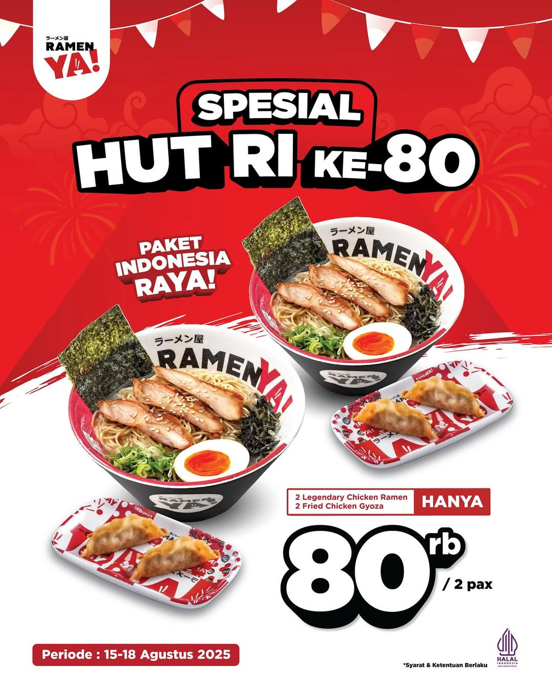 Promo Ramen HUT RI ke 80 2 Ramen + 1 Gyoza Hanya Rp 80.000 - Image 2