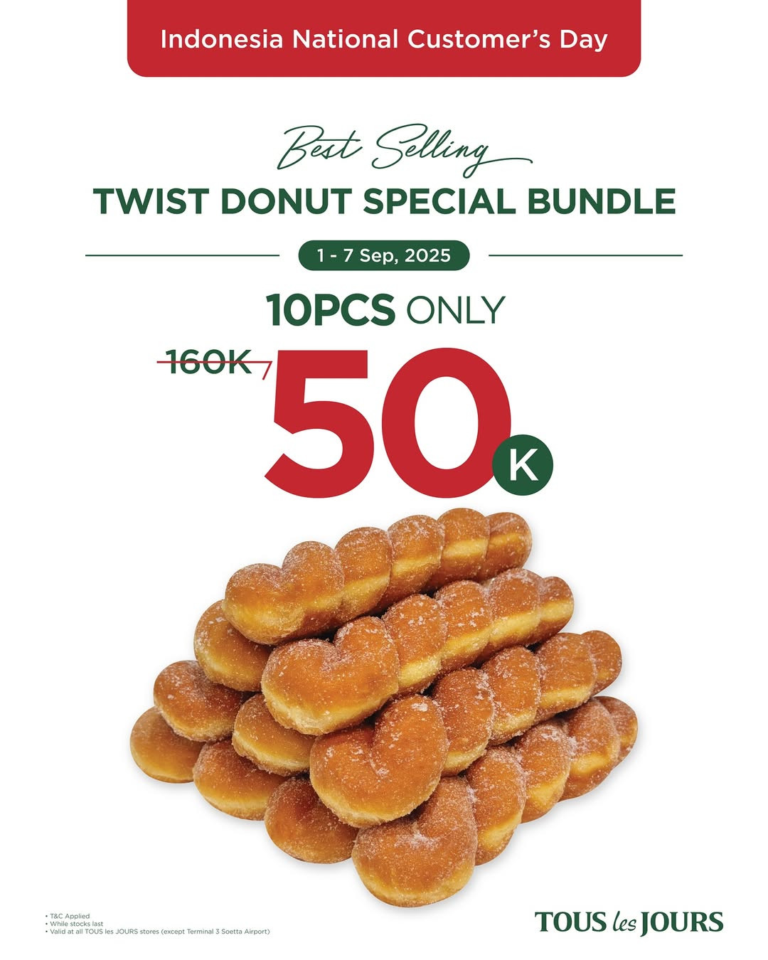 Promo Tous Le Jours National International Customer's Day 10 Twist Donuts Rp 50.000 - Image 1