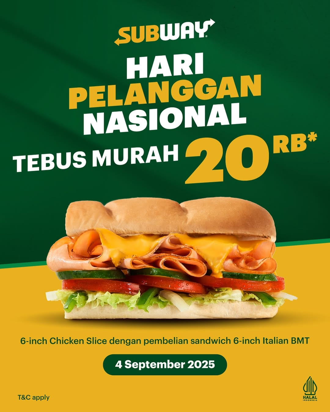 Promo Subway Hari Pelanggan Nasional Tebus Murah Rp 20.000 - Image 2