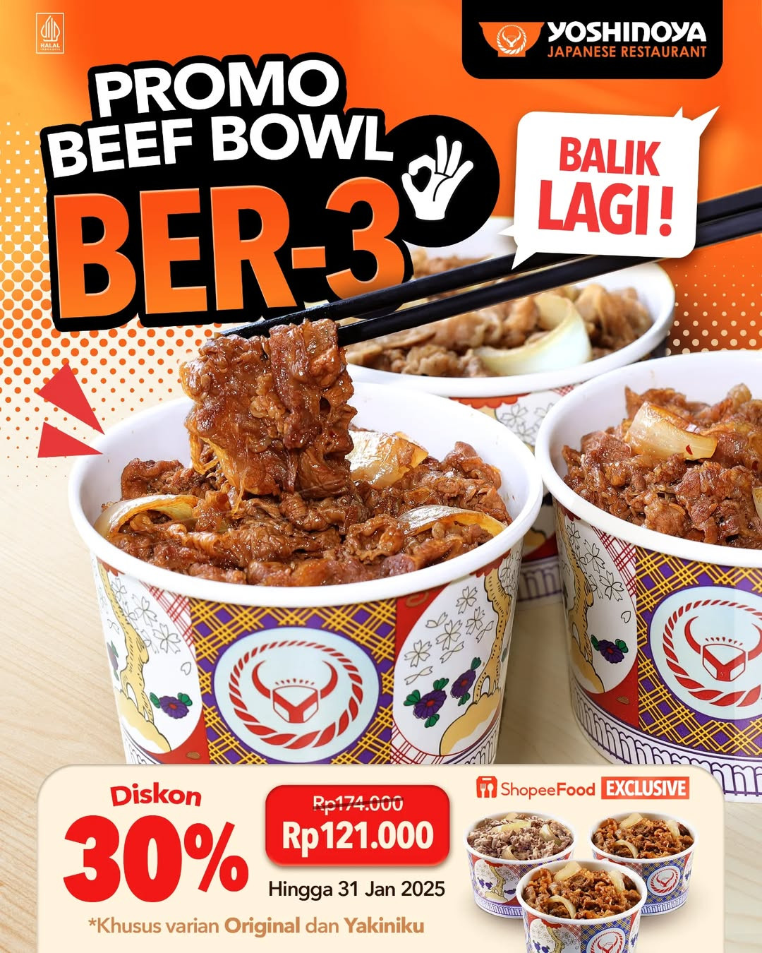 Promo Yoshinoya Beef Bowl Bertiga Diskon 30% - Image 1