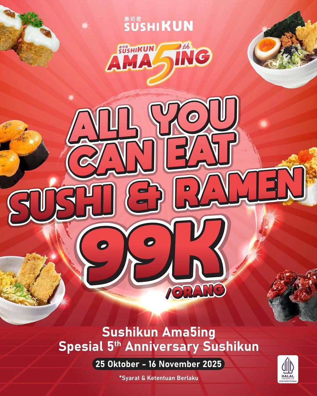 Promo Sushikun AYCE Sushi & Ramen Hanya Rp 99K - Image 1